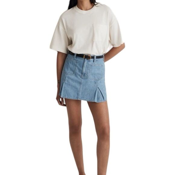 Madewell Skirt Womens‎ 32 Blue Denim Pleated Mini Patch Pockets A Line Preppy - Picture 12 of 12